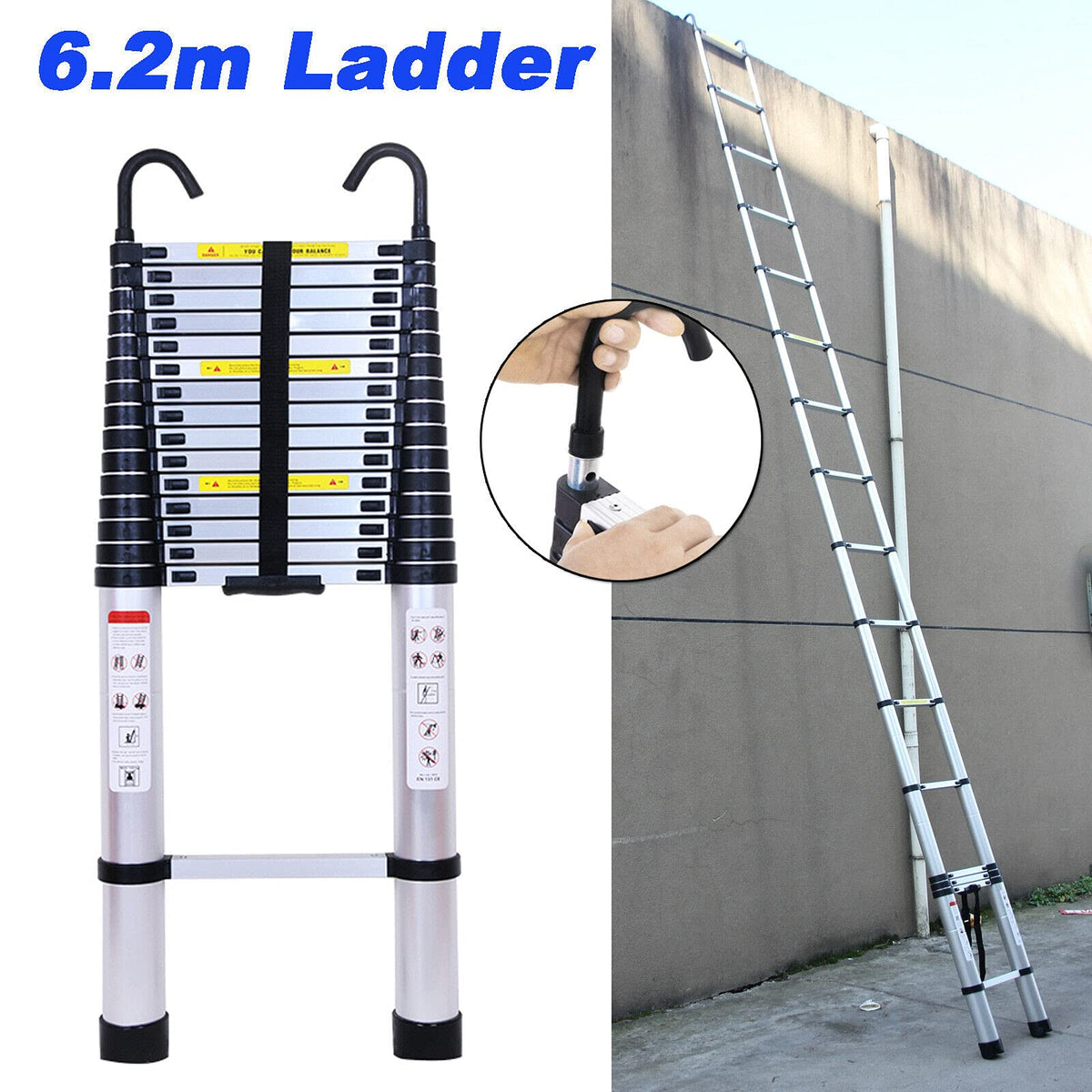 20.34 FT Aluminum Telescoping Extension Ladder 330lbs Capacity S123986