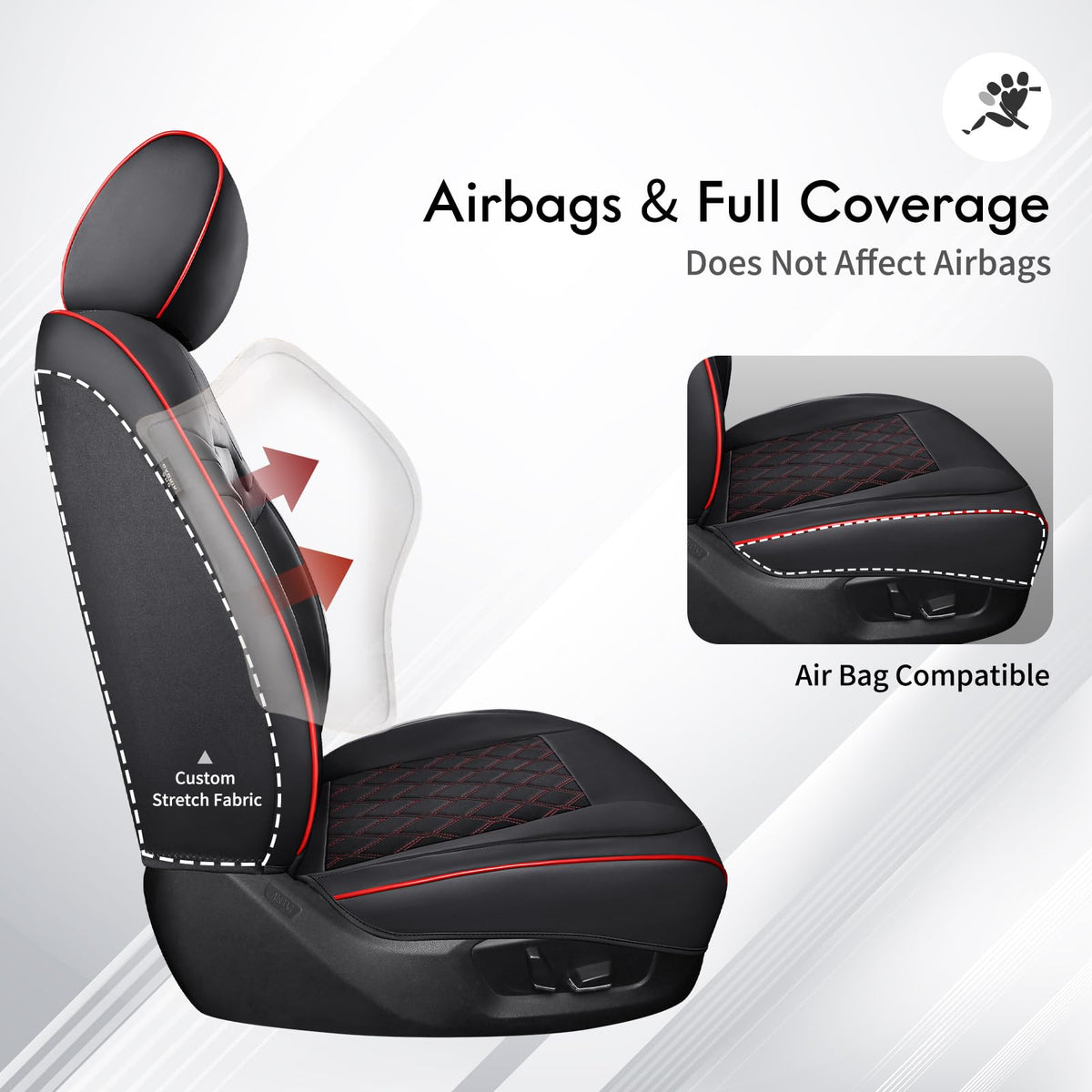 Waterproof Leather Seat Covers Full Set Black Red W980