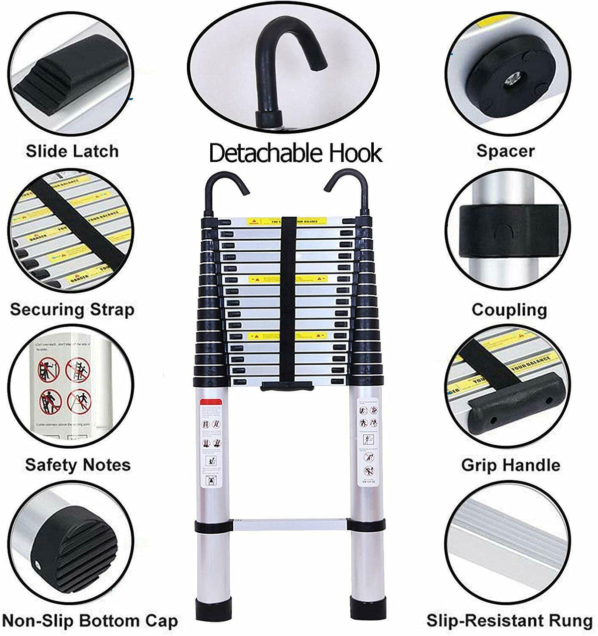20.34 FT Aluminum Telescoping Extension Ladder 330lbs Capacity S123986