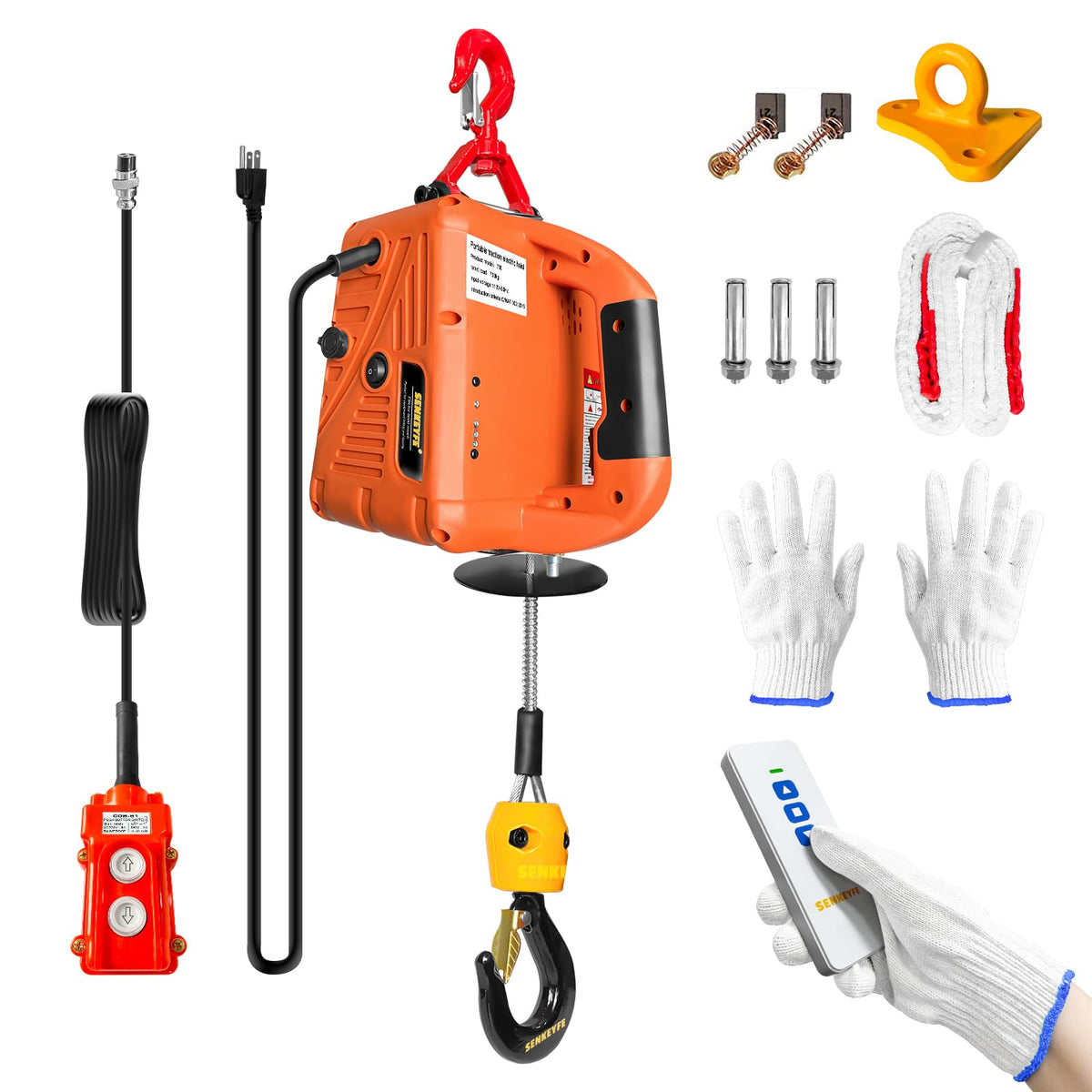 Electric Portable Hoist Winch 1500LBS 110V 25 FT with Lifting Strap L627