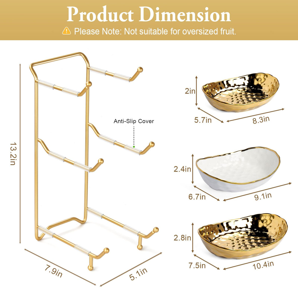 3 Tier Ceramic Fruit Bowl with Metal Stand A3486