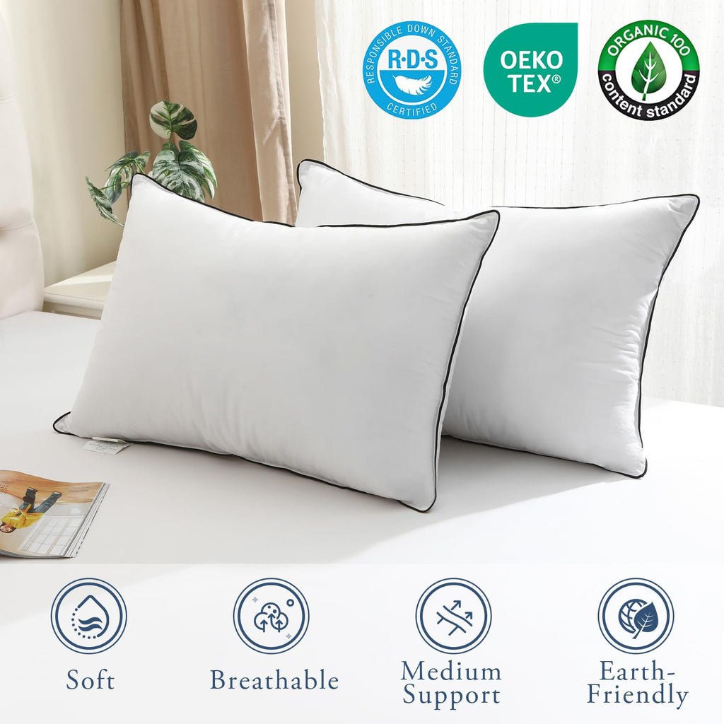King Size Goose Feather Down Pillows Set of 2 K84287
