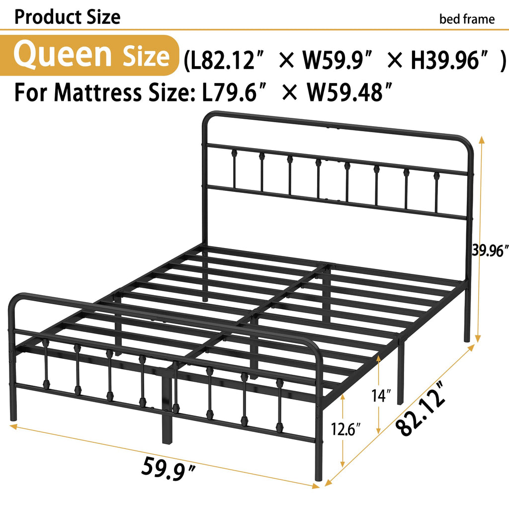Queen Metal Bed Frame with Victorian Headboard & Footboard O432
