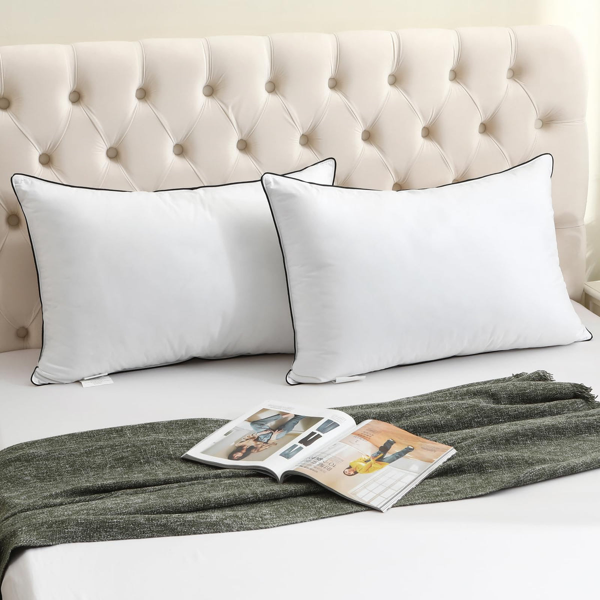 King Size Goose Feather Down Pillows Set of 2 K84287