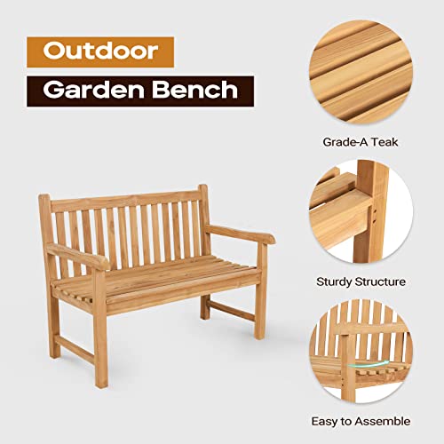 A-Grade Natural Teak Outdoor Bench with Curved Backrest and Arch Armrest K79942