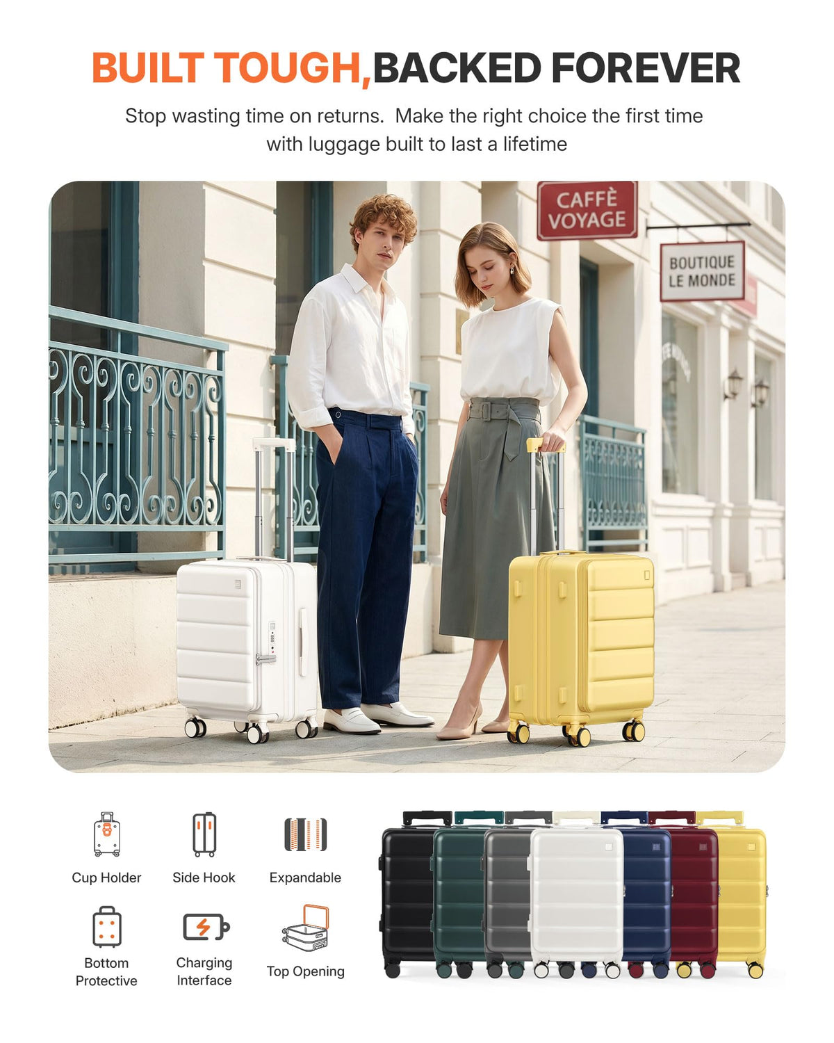 Expandable 20Inch Carry On Hardside Suitcase Milky White D647