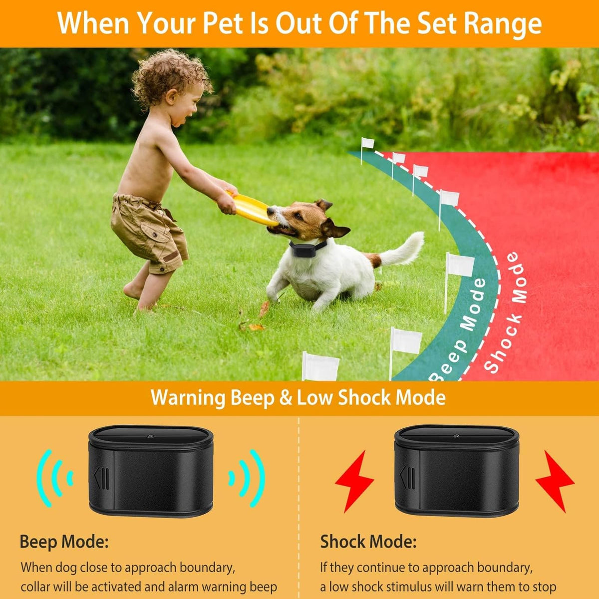 Electronic Dog Fence & Training Collar, 1/2 Acre Waterproof J798957