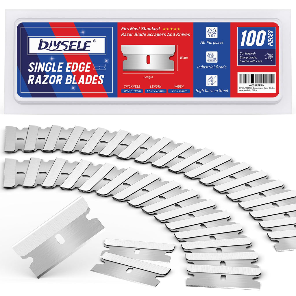 Single Edge Razor Blades, 100 Blades, High Carbon Steel X10621
