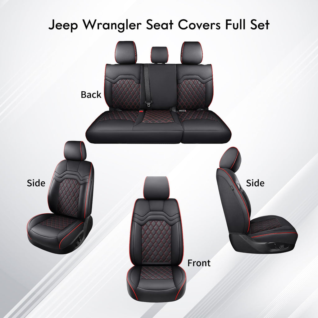 Waterproof Leather Seat Covers Full Set Black Red W980