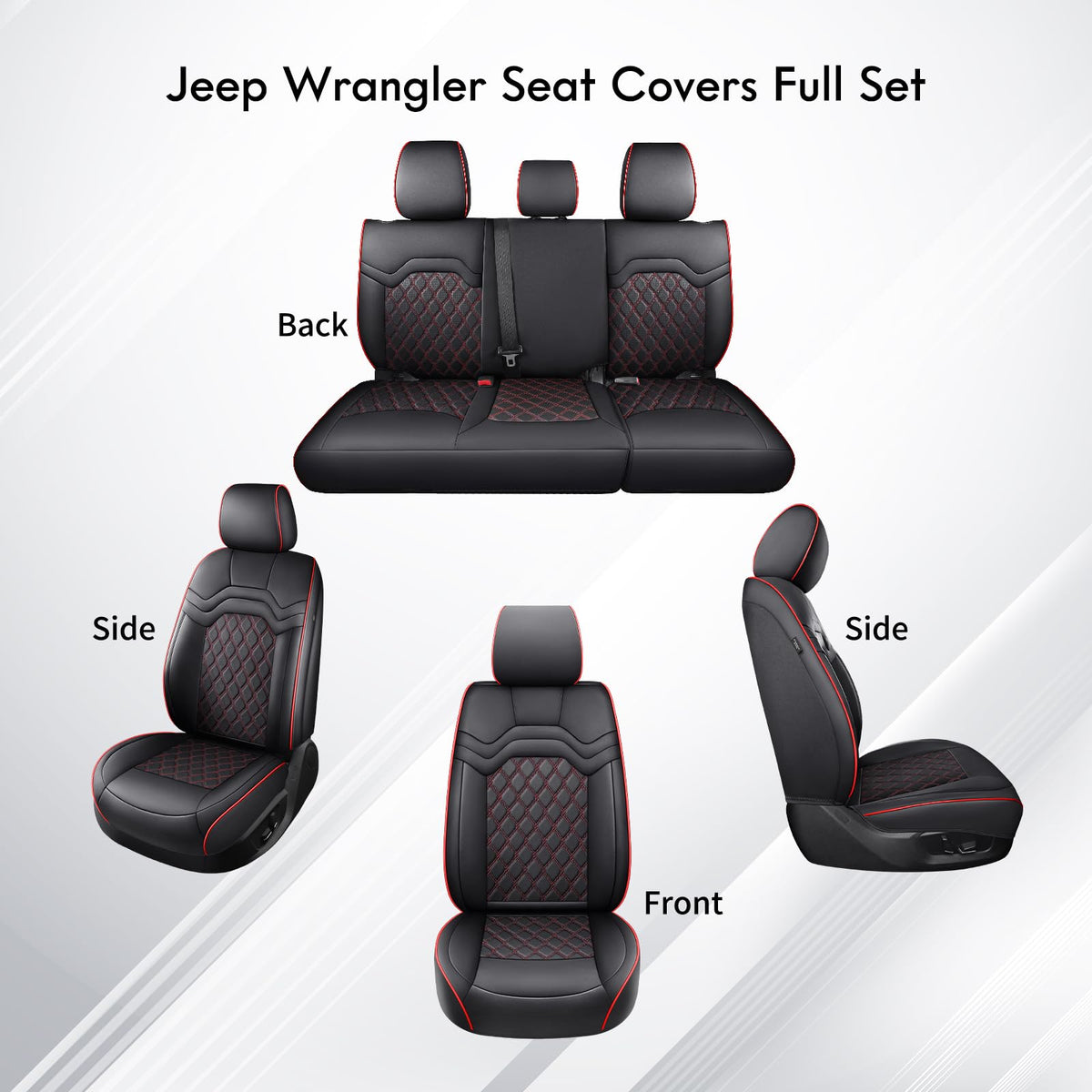 Waterproof Leather Seat Covers Full Set Black Red W980