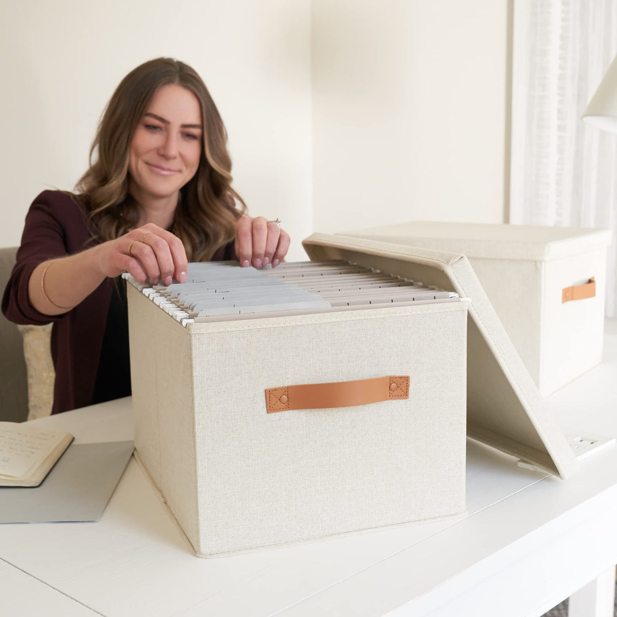 Collapsible Linen File Organizer Box Set of 2 J757426
