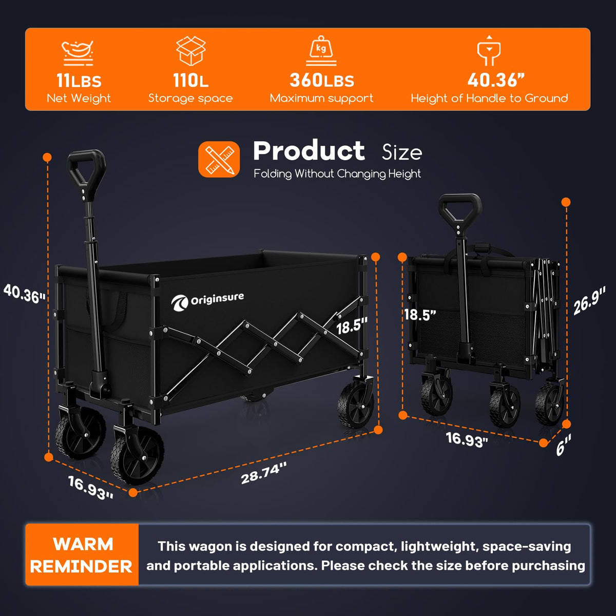 110L Collapsible Wagon Cart Black N884