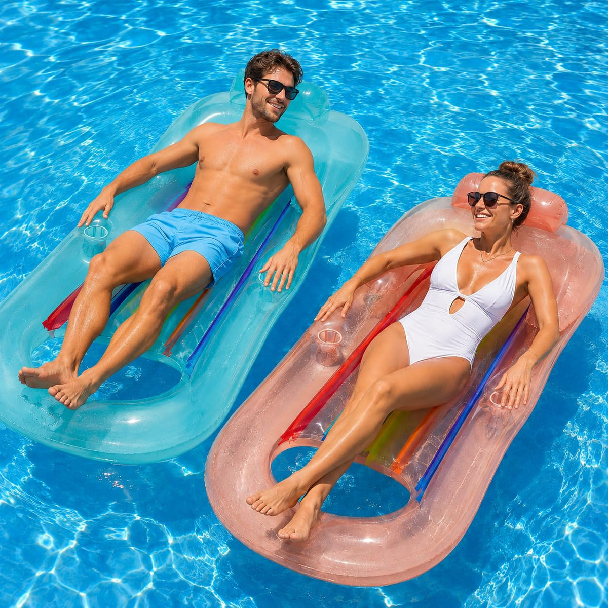 Adult Size Pool Floats Lounger with Cup Holder 2 Pack L5485