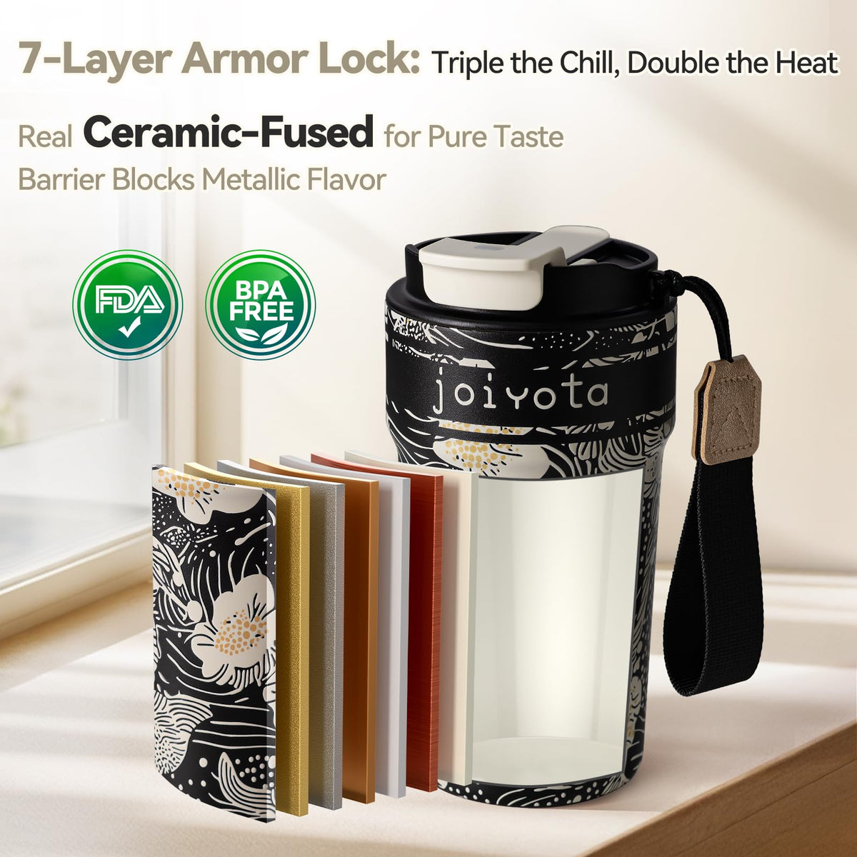20oz Insulated Stainless Steel Ceramic Lined Coffee Tumbler with Lid and Straw F36945
