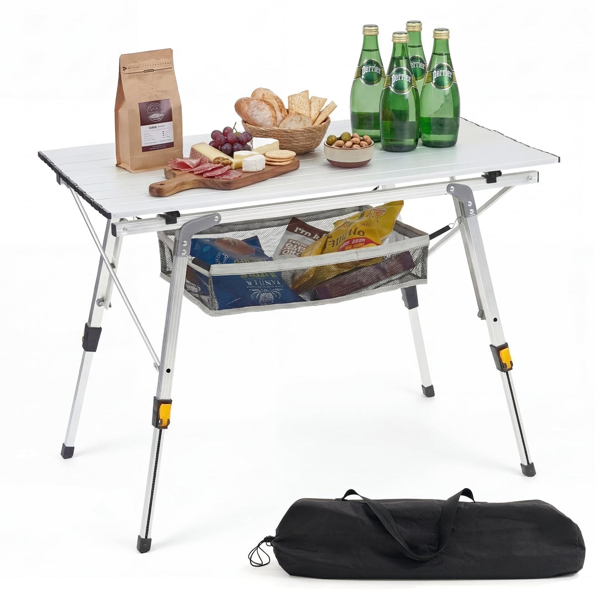 Camping Table Portable Foldable with Adjustable Legs & Storage Layer T90740