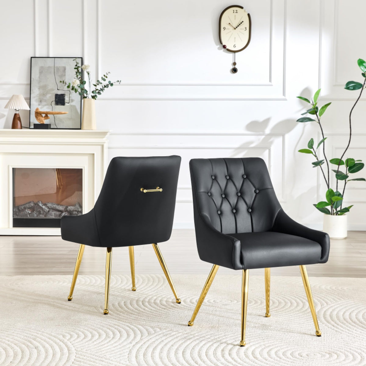 Black Leather Upholstered Dining Chair Set of 2 B4622