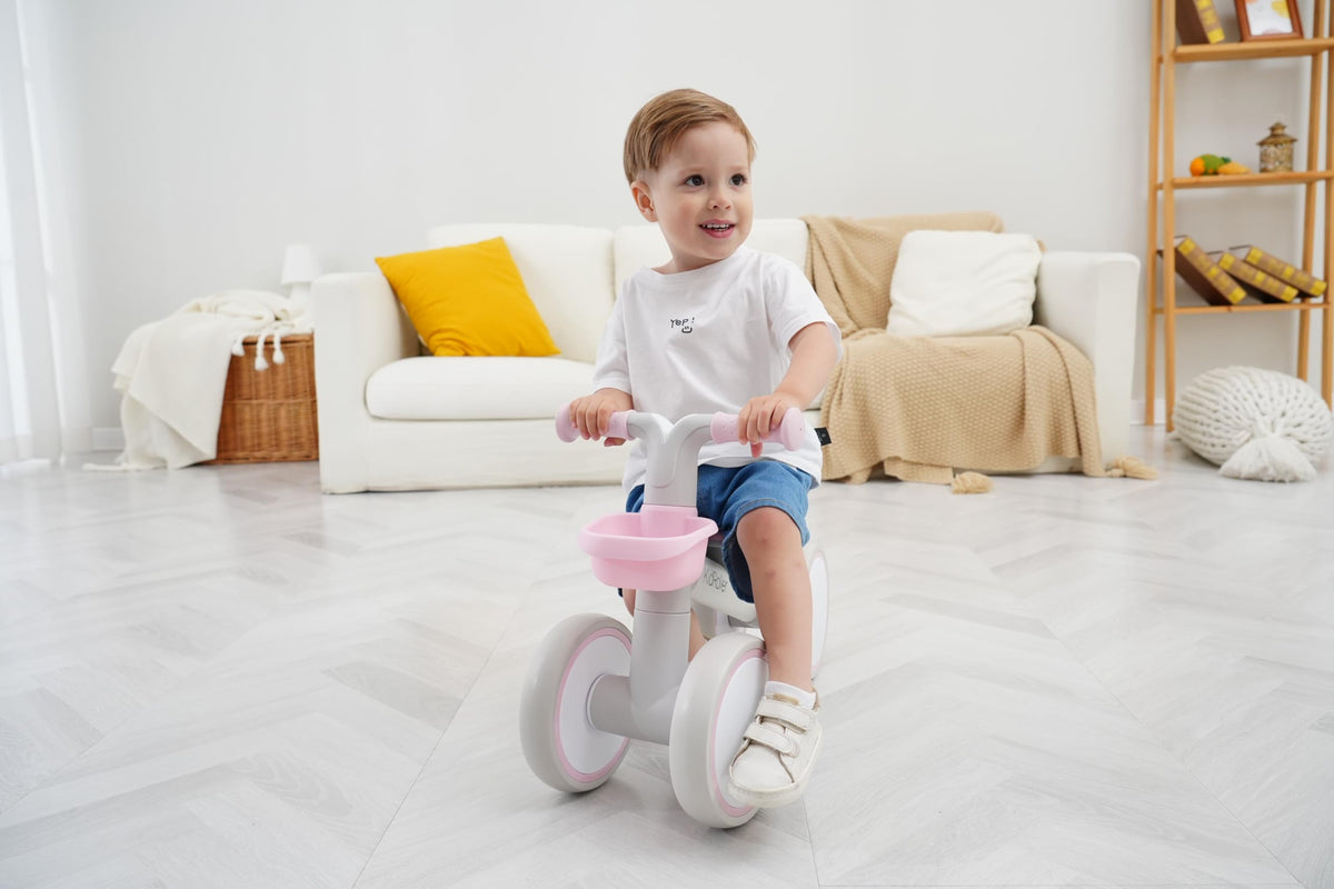 Pink Toddler Balance Bike with Adjustable Seat and Front Basket S64735
