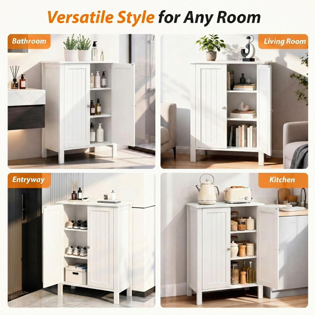 White Free Standing Bathroom Cabinet with Adjustable Shelf L315032