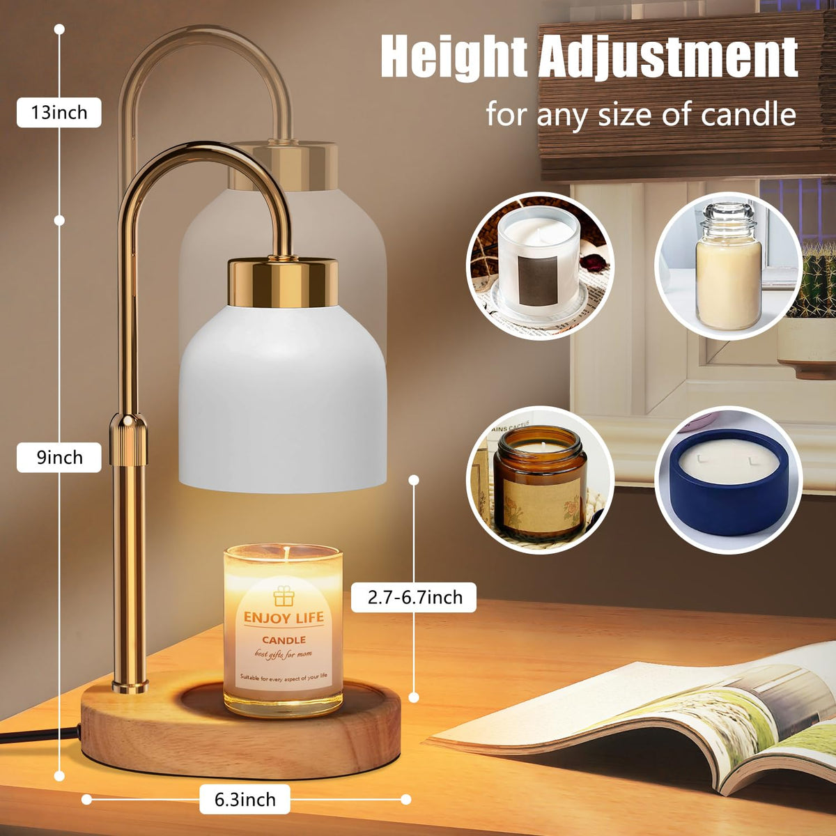 Candle Warmer Lamp with Dimmer Adjustable Height S11261