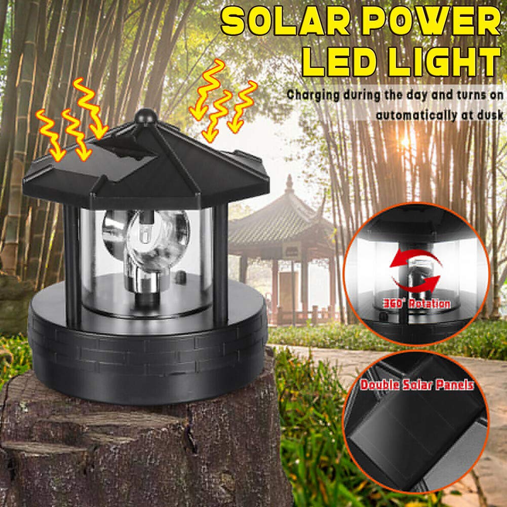 Solar Powered Rotating Lighthouse LED Light IP44 Waterproof Black M126184