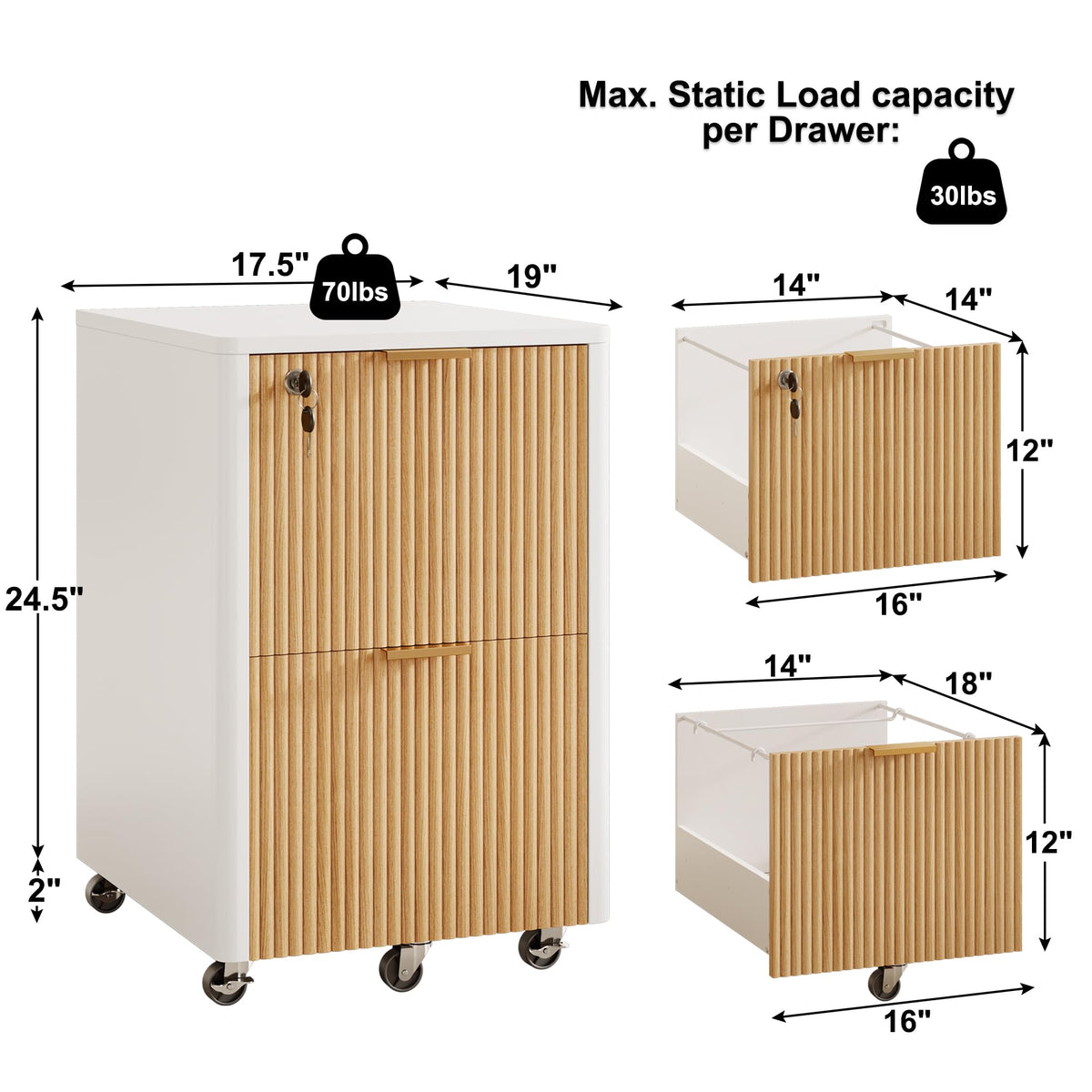 2 Drawer Wooden Mobile File Cabinet with Lock C590536