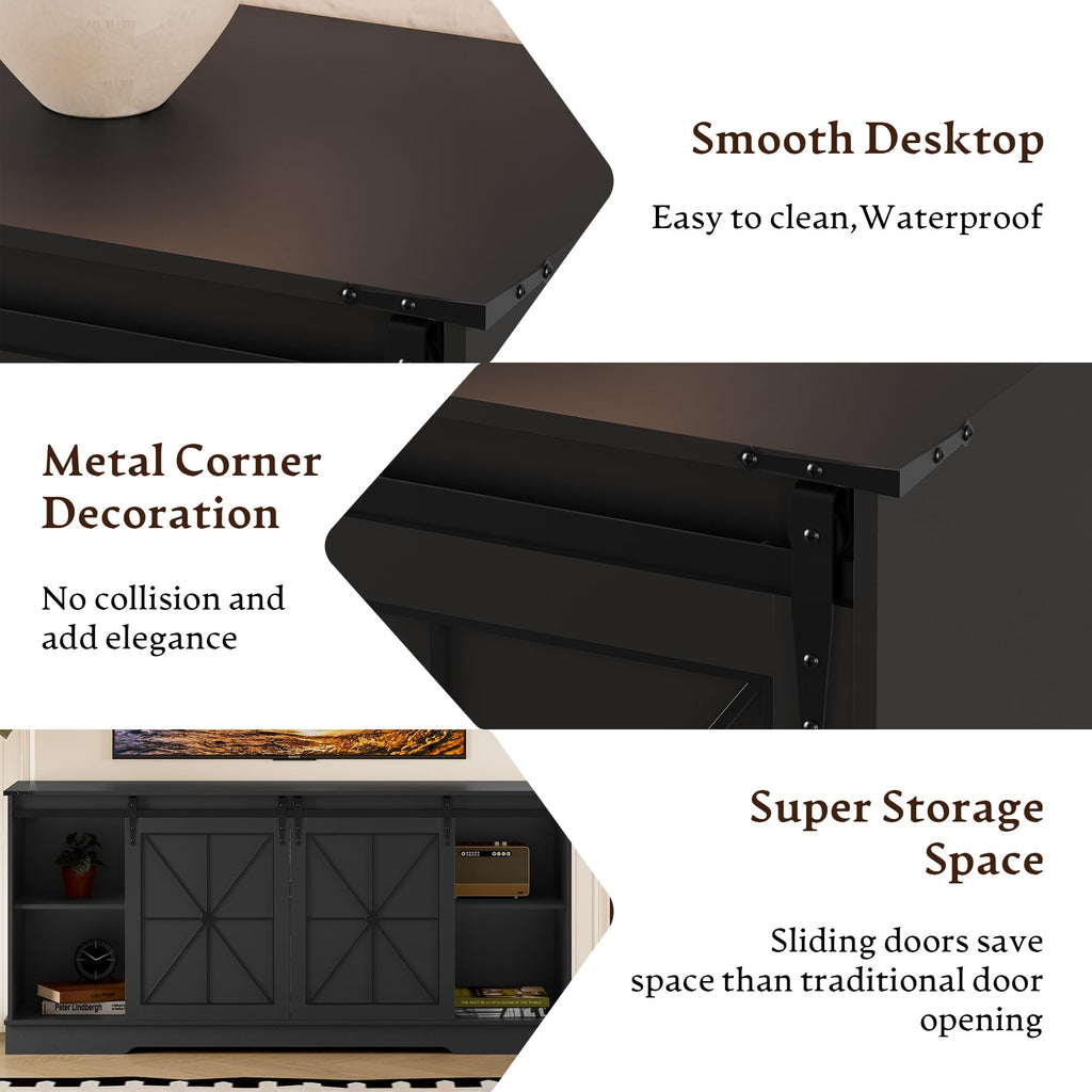 Black TV Stand with Sliding Barn Doors P6964