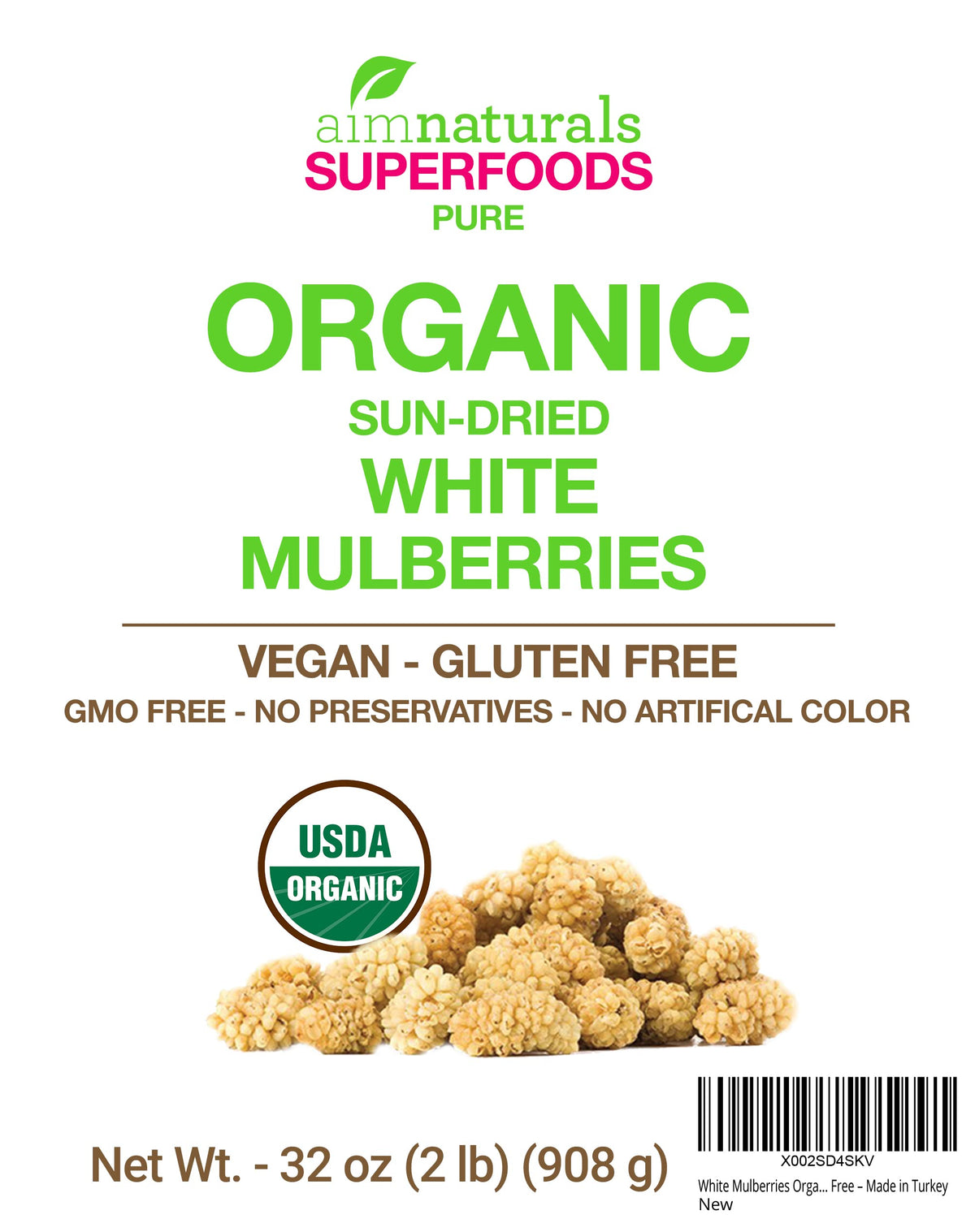Dried White Mulberries 2 Lbs B363035