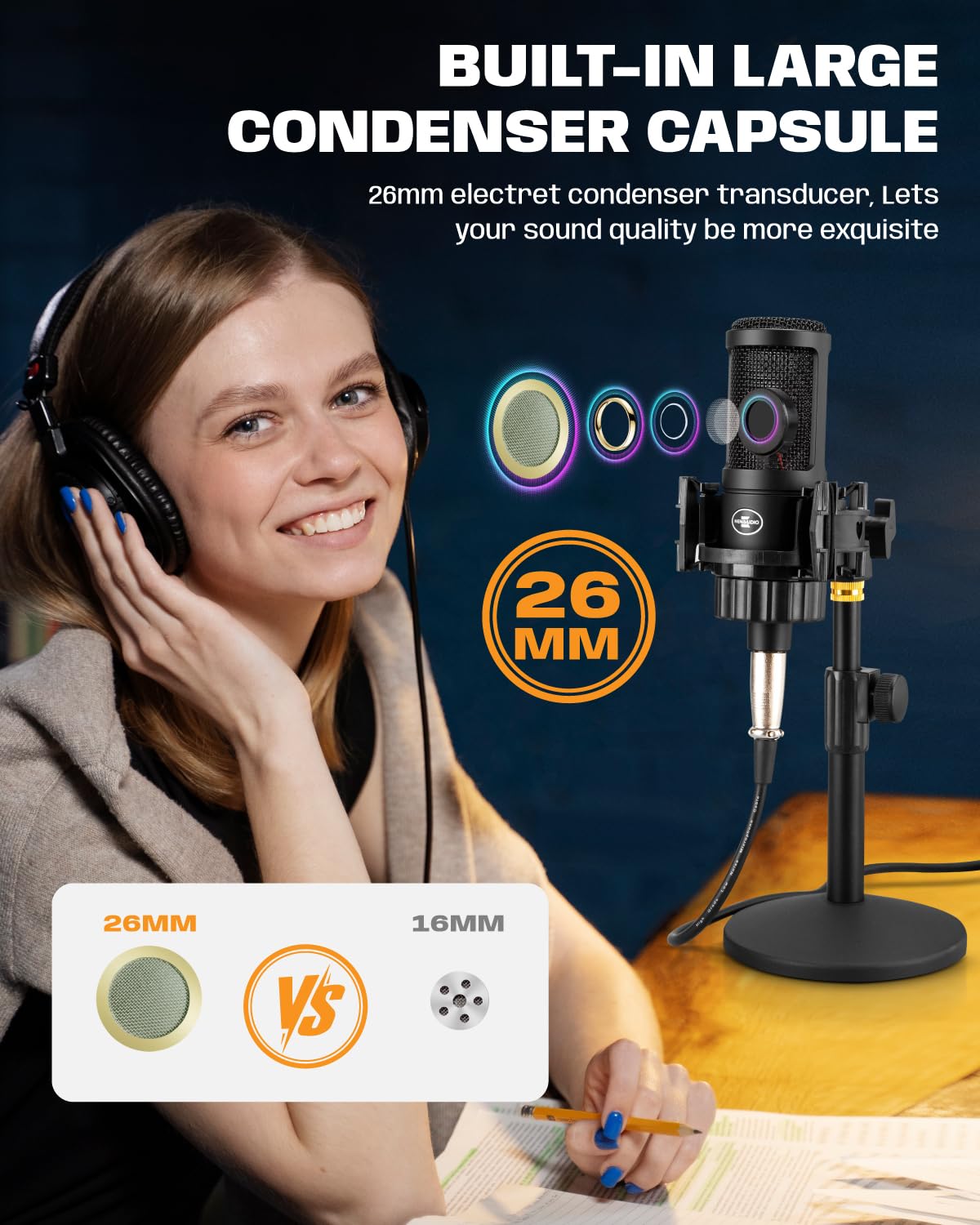 XLR Condenser Microphone with 26mm Large Diaphragm J176152