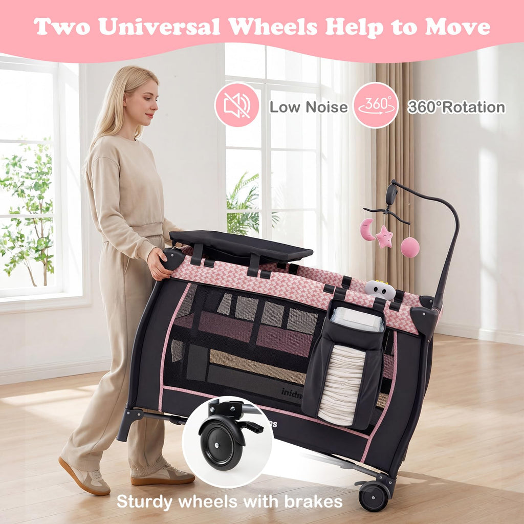 3 in 1 Pack and Play with Bassinet, Changing Table, Storage C579