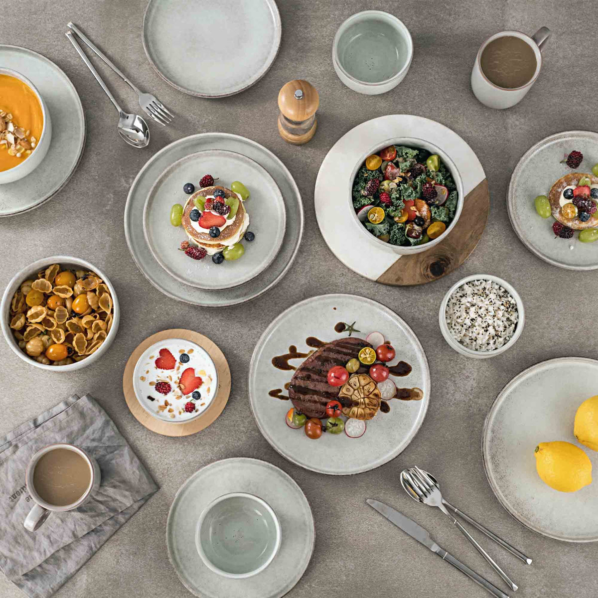 Ceramic Bowl Set of 4, 26 OZ Porcelain Bowls, Reactive Glaze, Microwave & Dishwasher Safe, Grey Y139