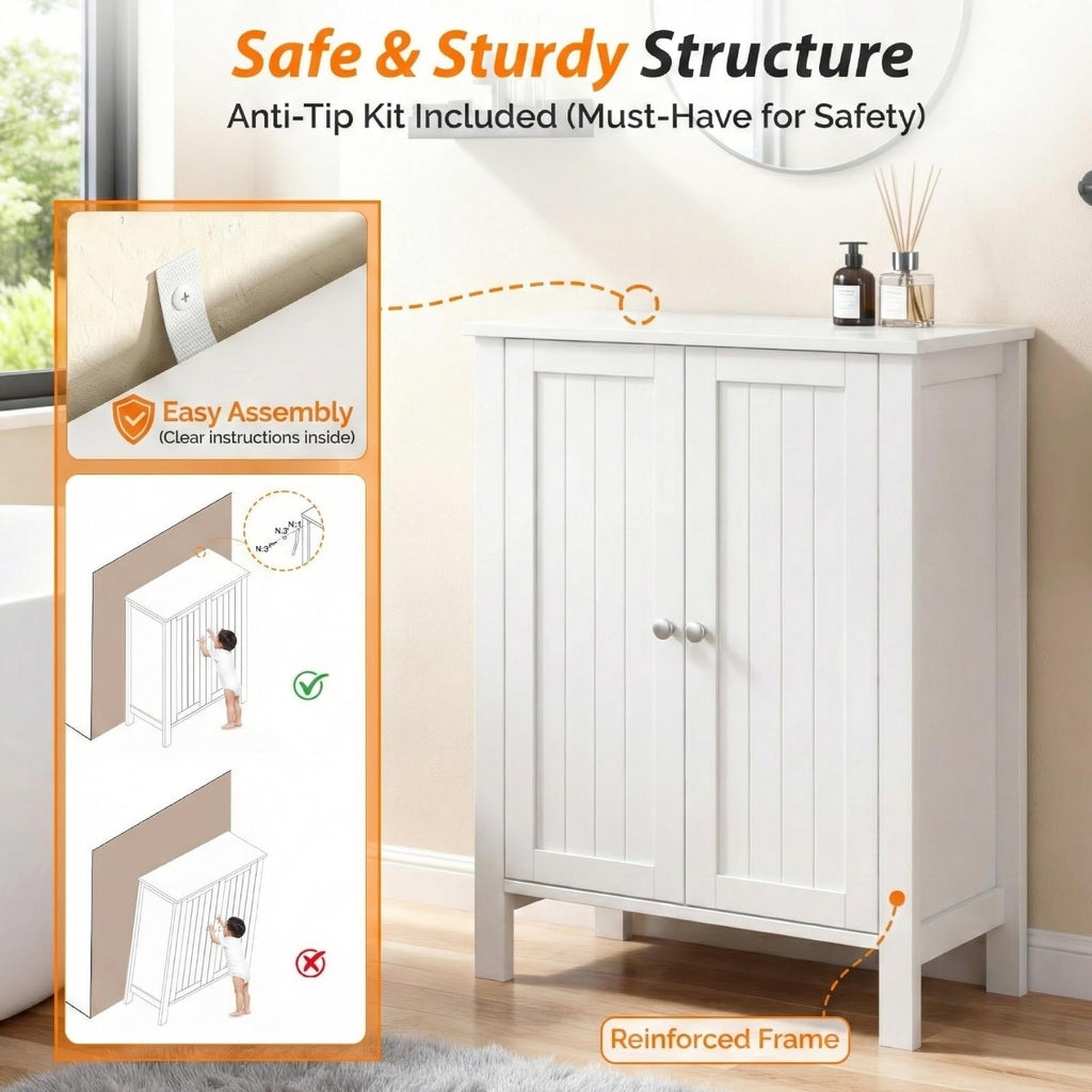 White Free Standing Bathroom Cabinet with Adjustable Shelf L315032