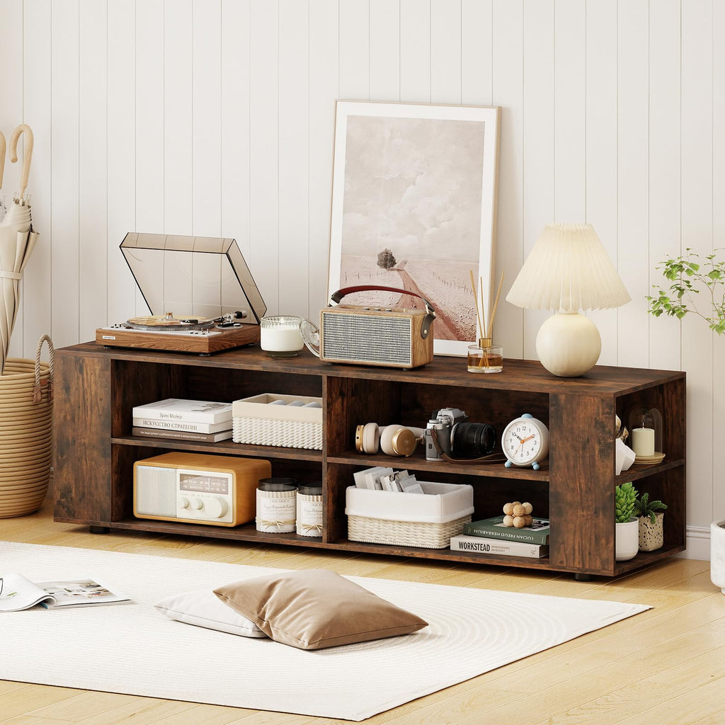 Rustic Brown Wood TV Stand with 8 Open Shelves U597346