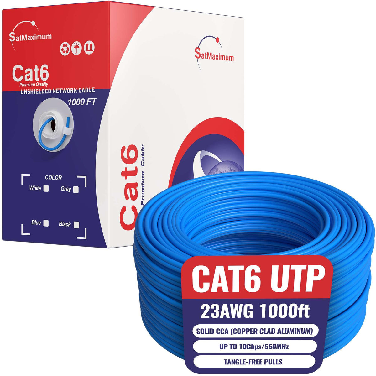 CAT6 Cable 1000ft Solid Ethernet LAN UTP Cable 23AWG 550Mhz RJ45 CCA Wire Blue P6246