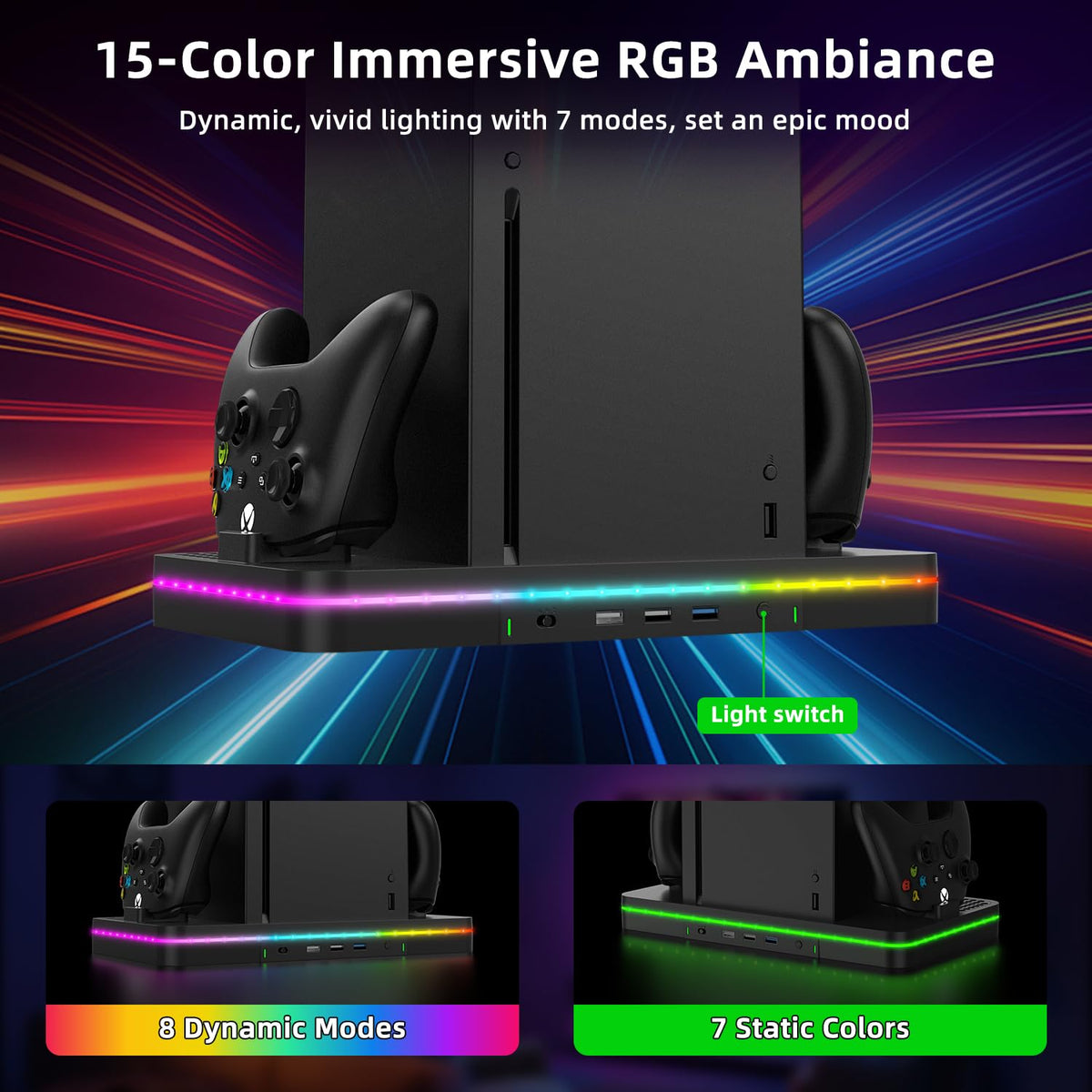 Black Cooling Fan Charging Stand with 3 USB Ports C33711