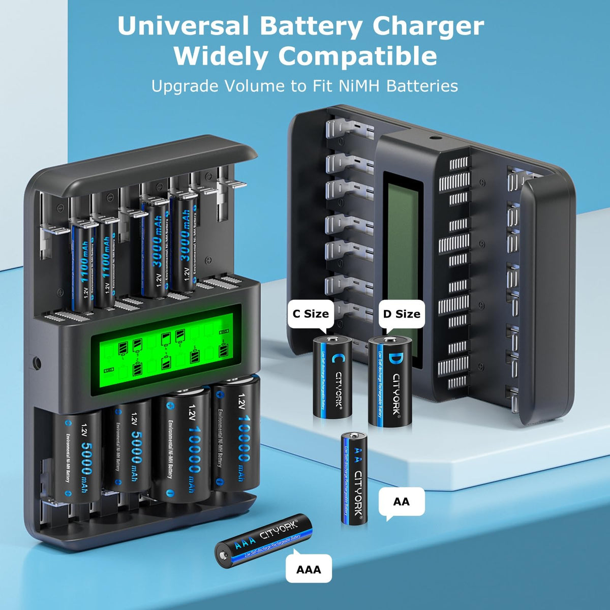 16 Bay Rechargeable Battery Charger with LCD Display H6587