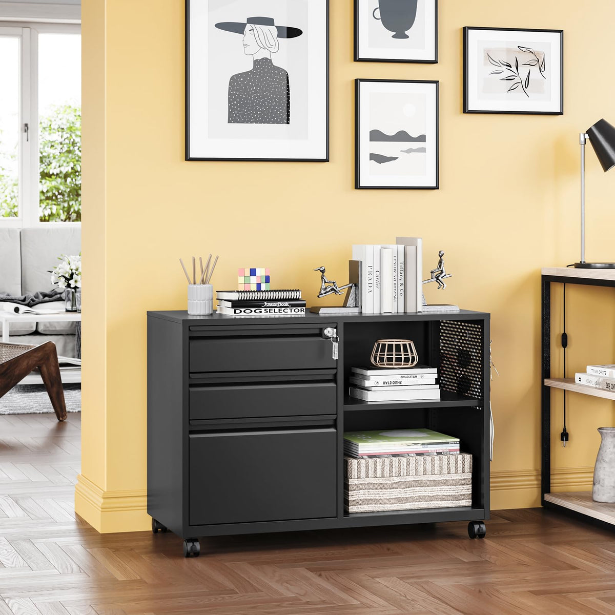 3 Drawer Metal File Cabinet with Lock and Shelves U728