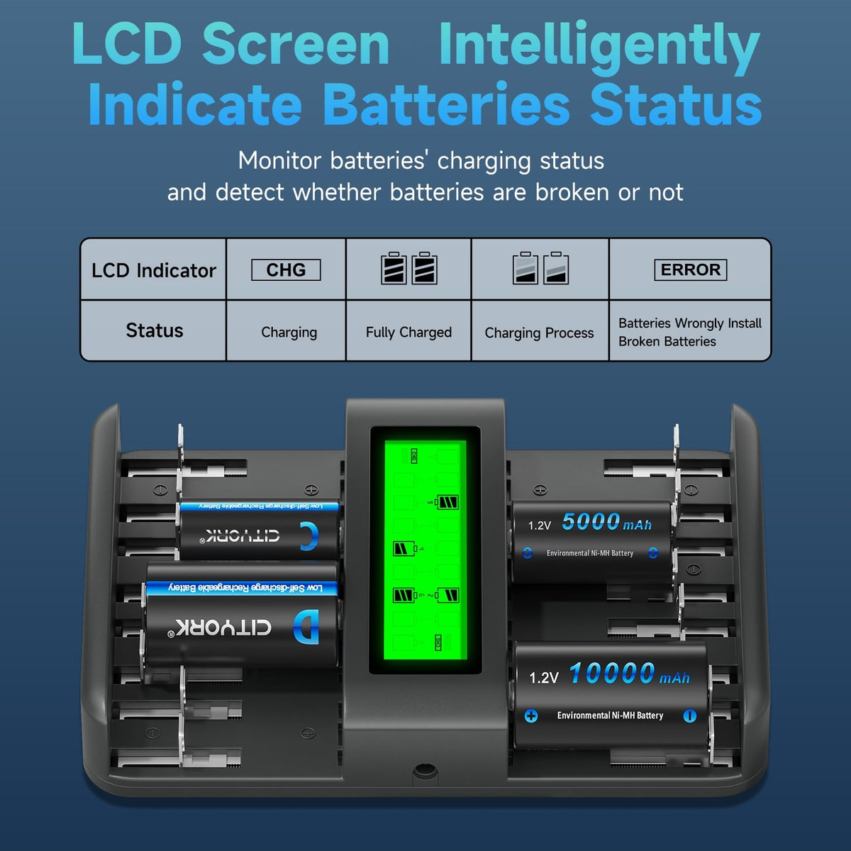 16 Bay Rechargeable Battery Charger with LCD Display H6587
