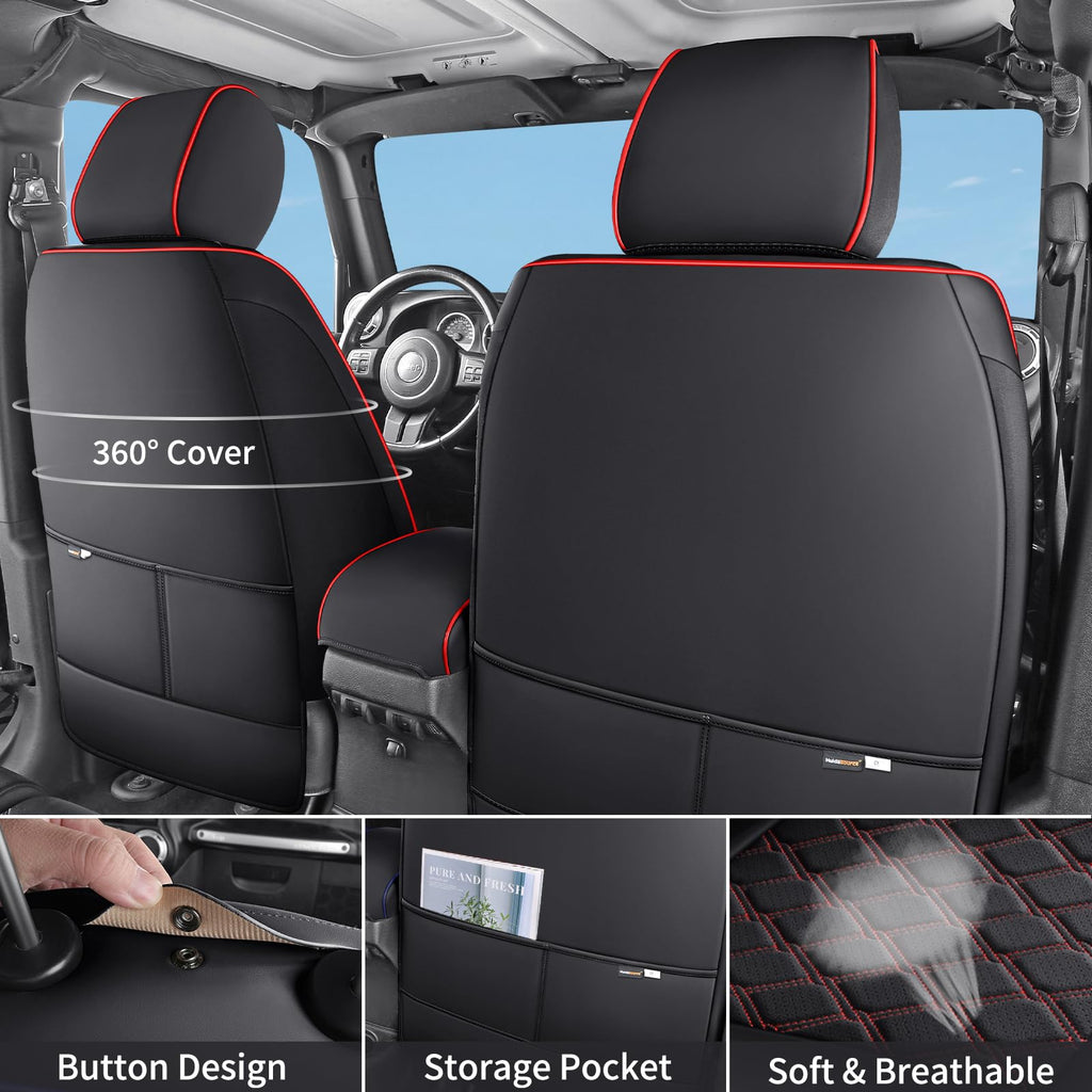 Waterproof Leather Seat Covers Full Set Black Red W980