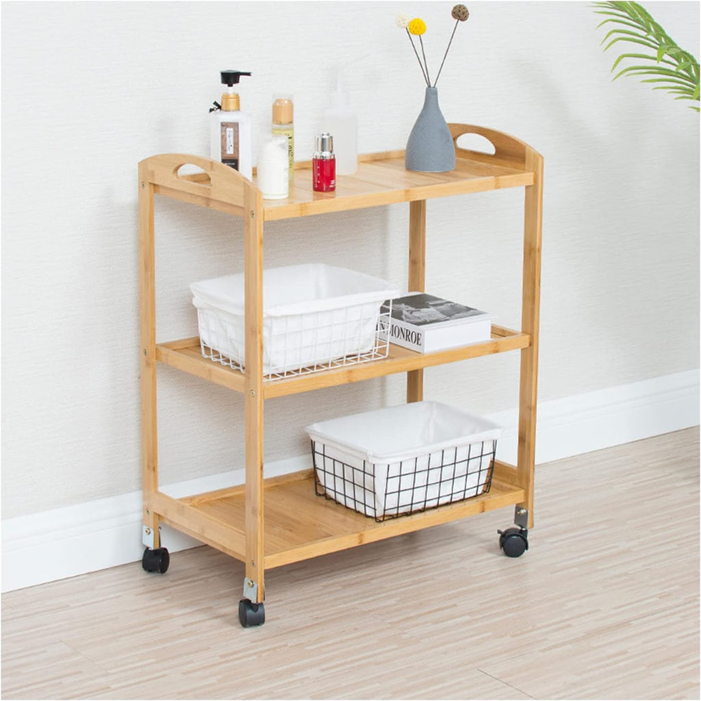 Side Table with Three-Tier Storage and Four Wheels W25372