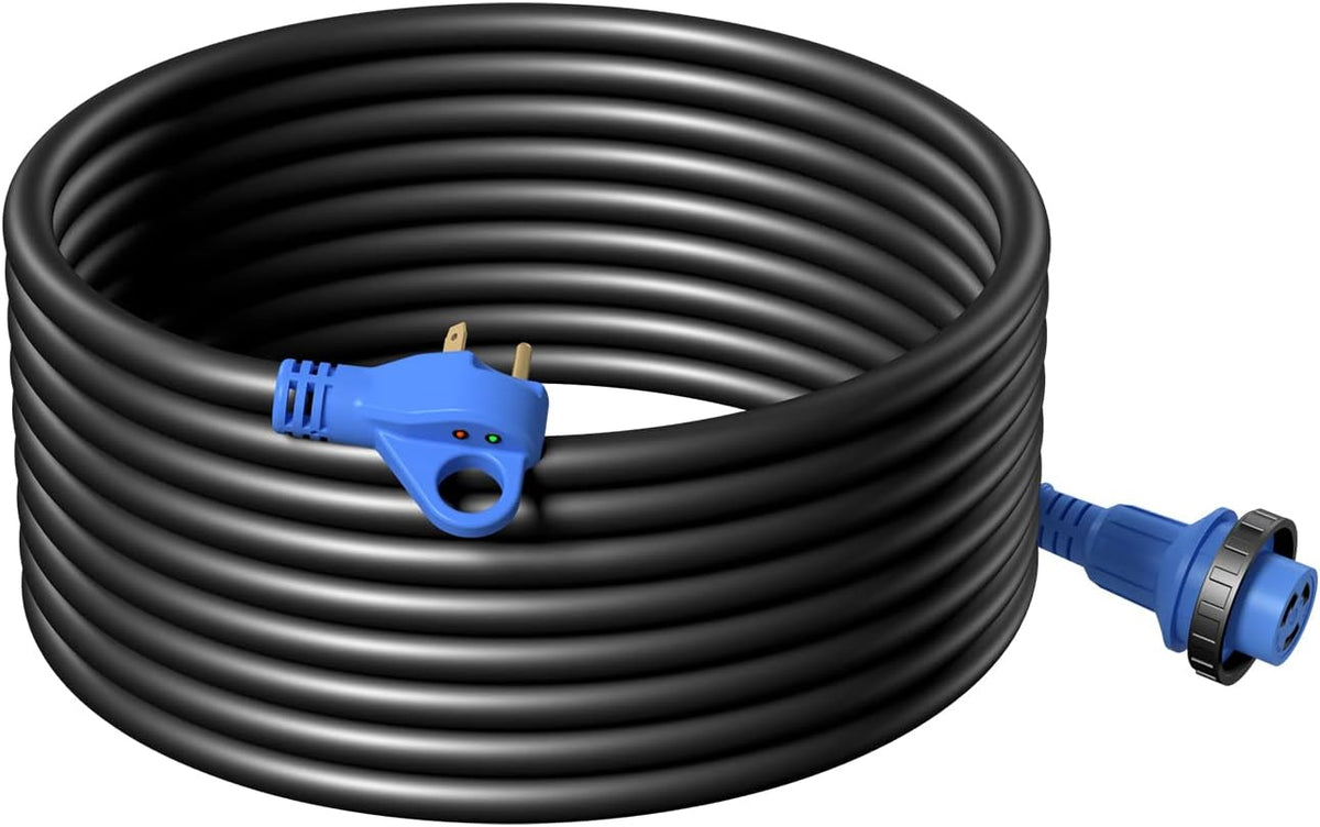 30 Amp 25 Feet RV Extension Cord with Polarity LED Light, Grip Handle, Twist Locking, STW 10AWG 3 Wire, NEMA TT-30P to L5-30R, Pack of 2 M28572