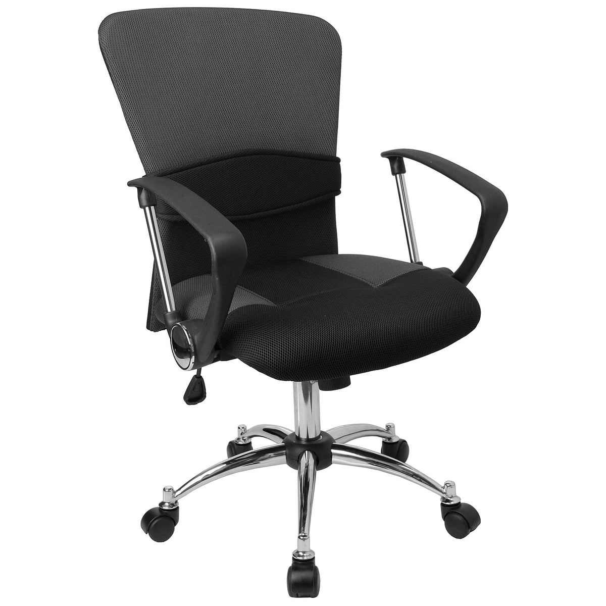 Grey Mesh Swivel Task Office Chair with Lumbar Support and Arms B7102