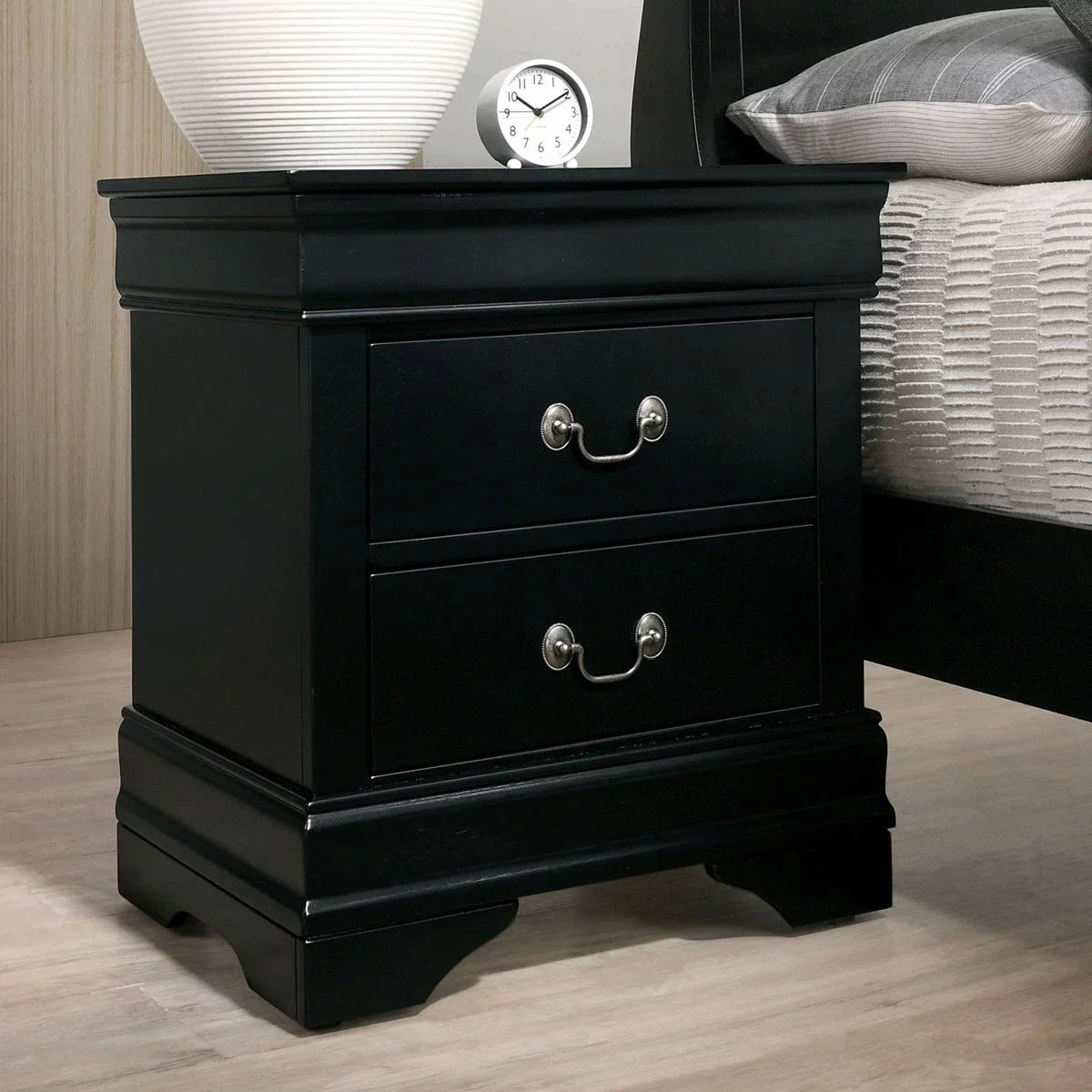 Black Solid Wood Nightstand T197