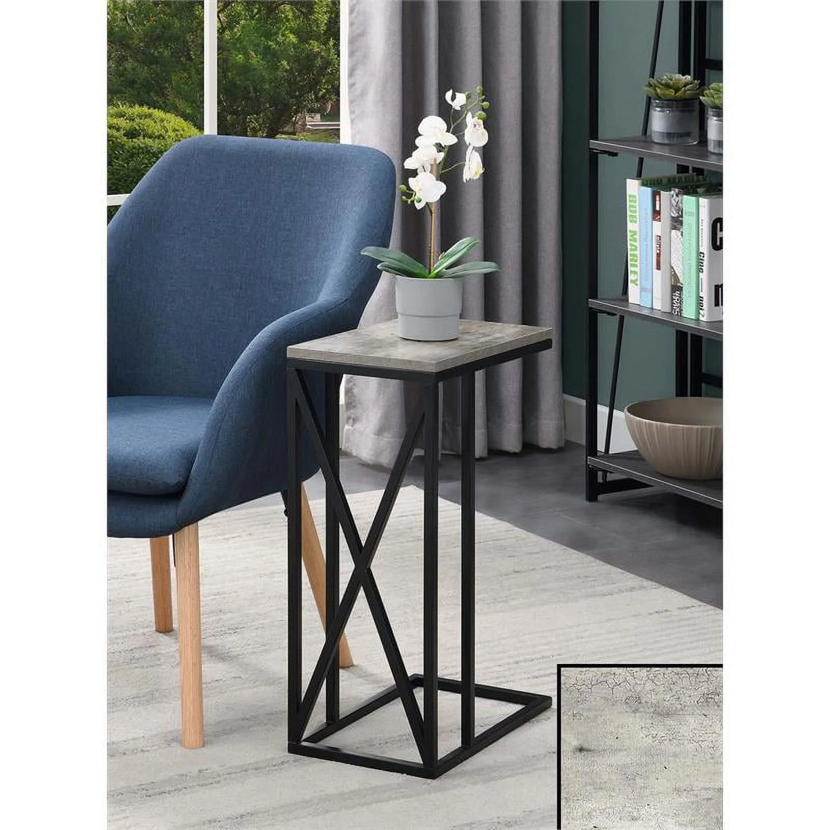 Gray Wood X Metal Frame C End Table Set of 2 P8628