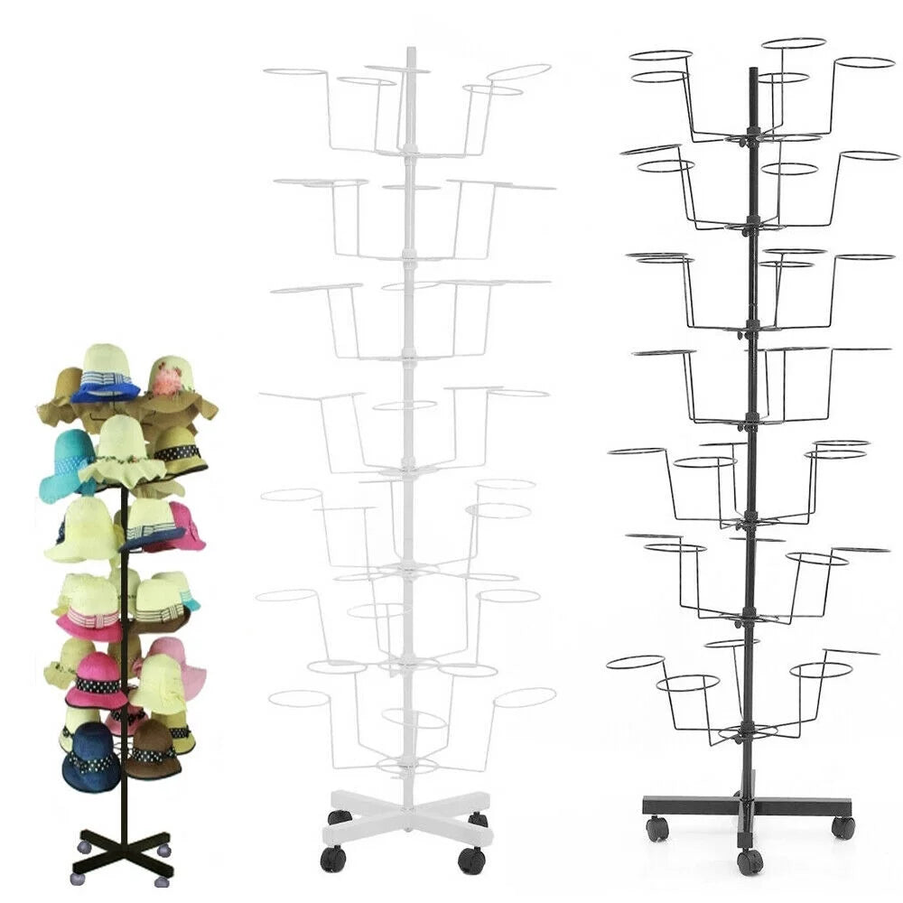 7 Tier Rotating Hat Rack Stand with 35 Hooks White B29730