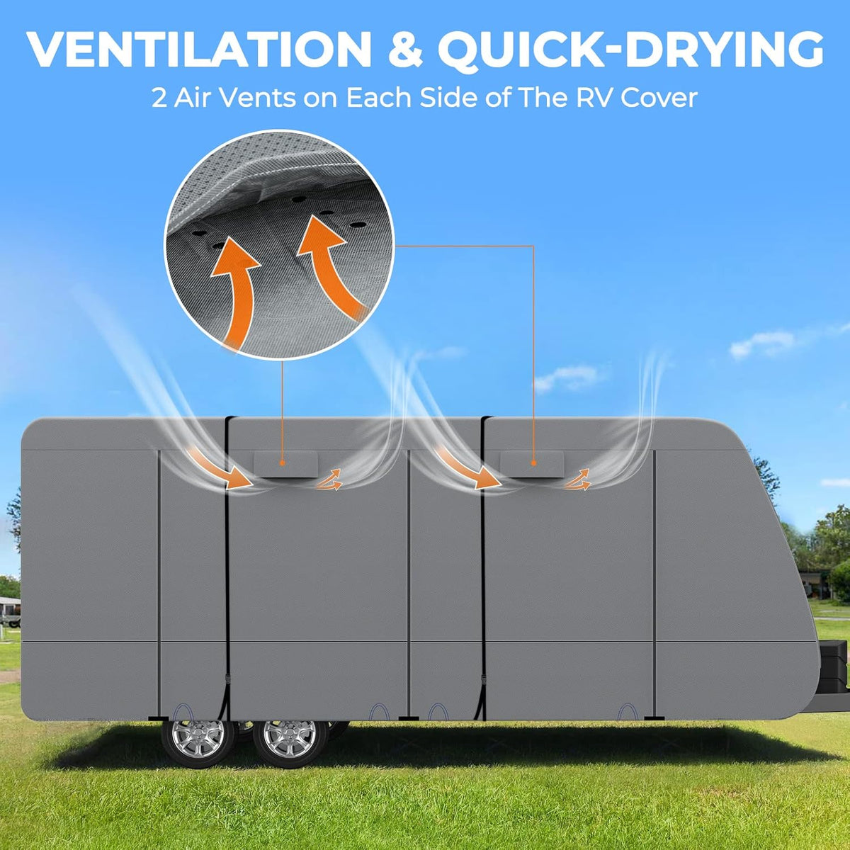 Heavy Duty 5 Layers Anti-UV Camper Cover with 4 Gutter Spout Covers Tongue Jack Cover 2 Windproof Straps R256