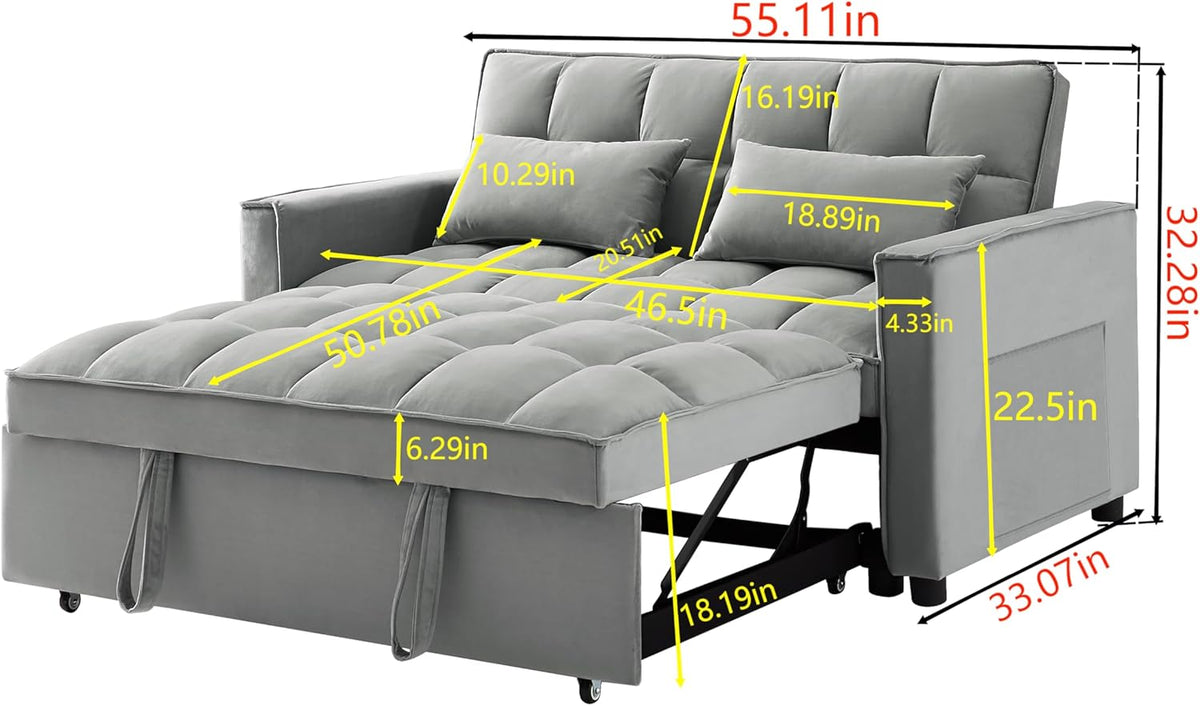 Gray Full Pull Out Sofa Bed with Pillows X74373