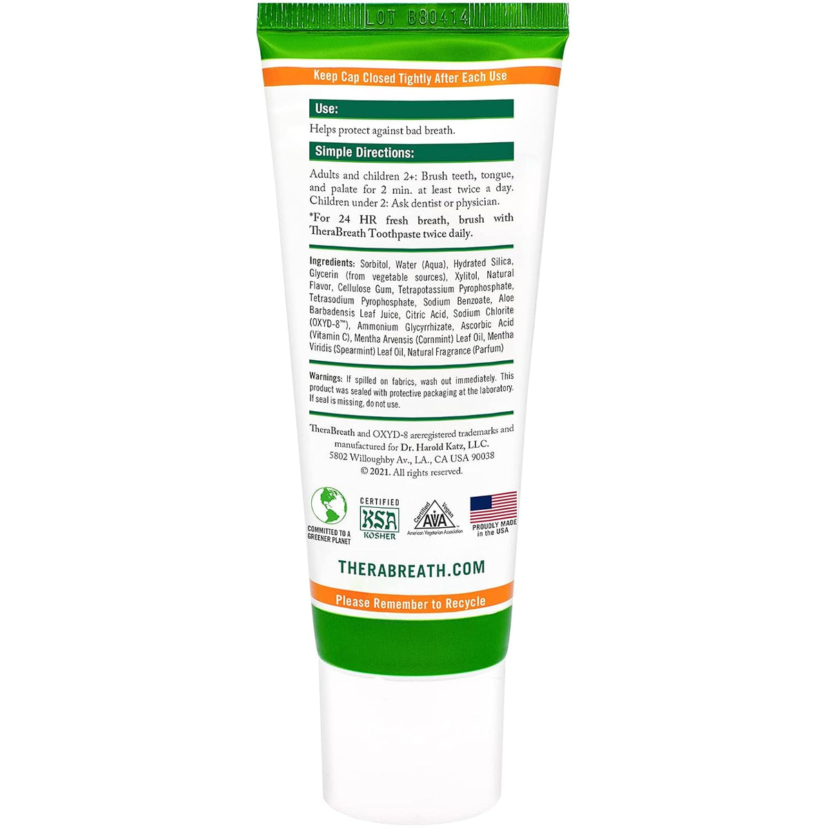 Mild Mint Fluoride Free Toothpaste 4 Ounce (Pack of 2) and Fresh Mint Alcohol Free Antigingivitis Mouthwash 16 fl oz (Pack of 2) O291142