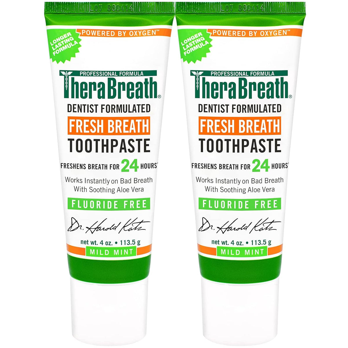 Mild Mint Fluoride Free Toothpaste 4 Ounce (Pack of 2) and Fresh Mint Alcohol Free Antigingivitis Mouthwash 16 fl oz (Pack of 2) O291142