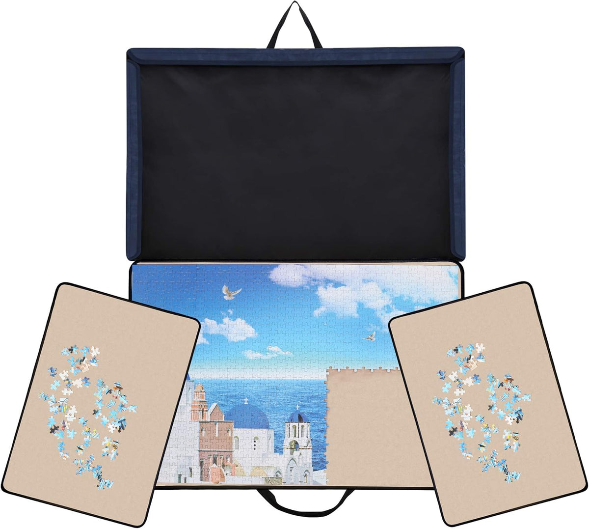 Jigsaw Puzzle Board with Trays & Cover, Non-Slip Surface, for Up to 1000 Pieces (Khaki) G46312