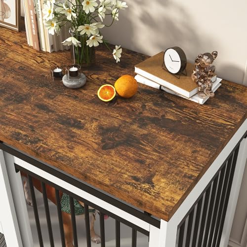 Black Wooden Dog Crate TV Stand with Sliding Metal Mesh Barn Door T98832